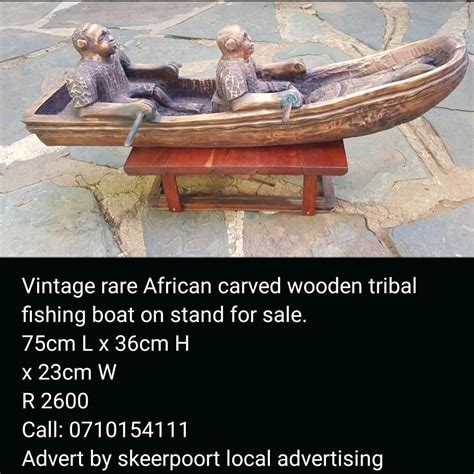 Vintage Rare African Carved Wooden Tribal Fishing Boat For Sale