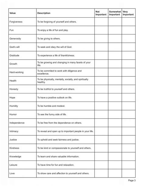 Act Values Worksheet Editable Fillable Printable Pdf