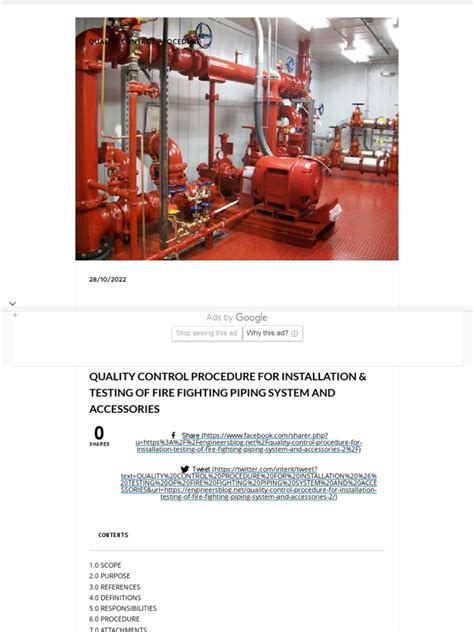 Quality Control Procedure For Installation And Testing Of Fire Fighting