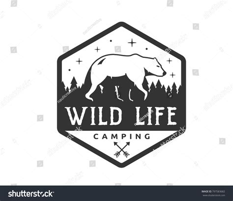 Vintage Monotone Wildlife Summer Camp Camping Stock Vector Royalty