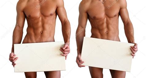 Naked Muscular Torso Covering Copy Space Box Stock Photo Wrangel