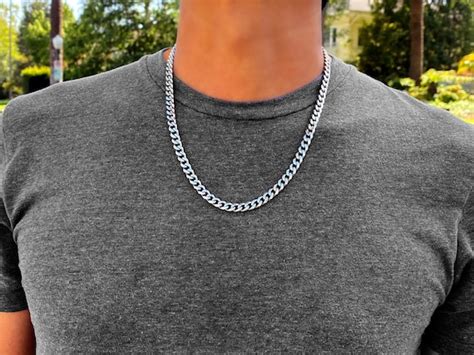 Mens Necklace Silver Chain Necklace For Men 7mm Cuban Etsy