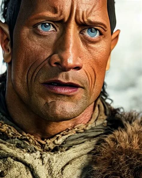 Film Still Close Up Shot Of Dwayne Johnson As Bilbo Stable Diffusion