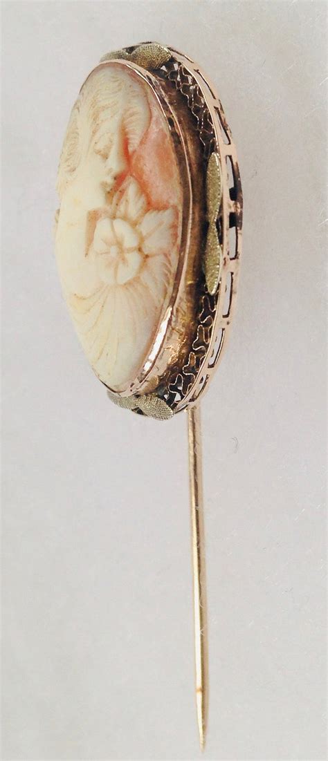 Victorian Cameo Stick Pin 18k Gold Sterling Silver Fi… Gem