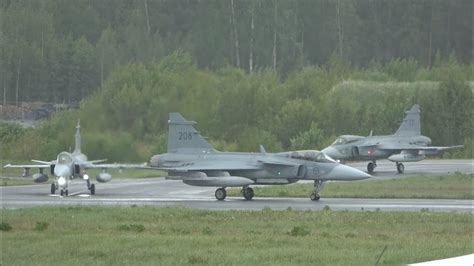 Swedish JAS 39 Gripens Take Off In Rainy Weather YouTube