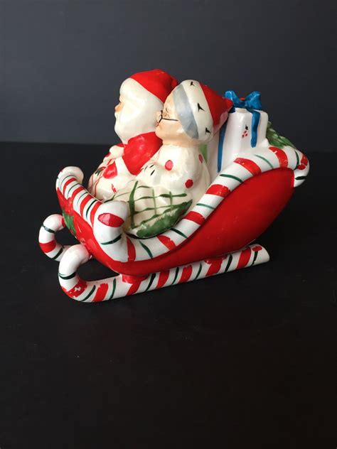 Vintage Lefton Santa And Mrs Claus In Sleigh Salt And Pepper Etsy