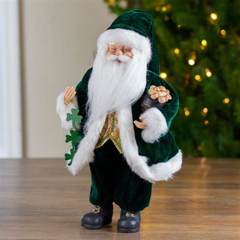 185 Green And White Irish Santa Claus Holding Shamrocks Tabletop