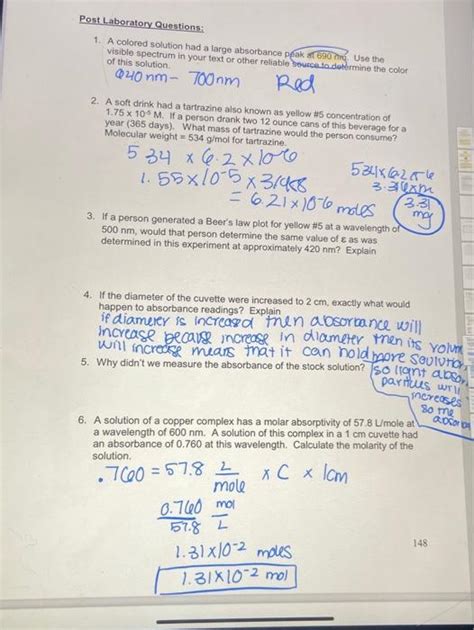 Solved Post Laboratory Questions 1 A Colored Solution Had Chegg