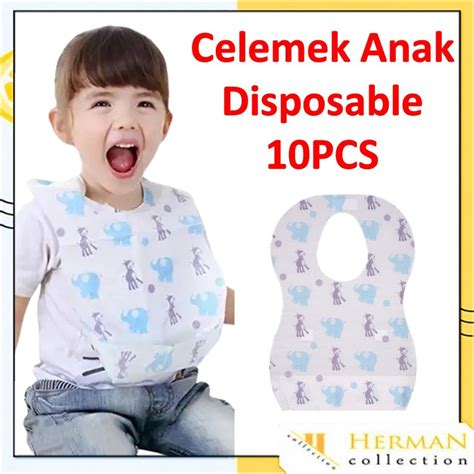 Jual HC Celemek Makan Bayi Disposable 10Pcs Apron Baby Bibs Celemek