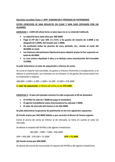 Ejercicios Resueltos TEMA 7 IRPF Ejercicios Resueltos Tema 7 IRPF