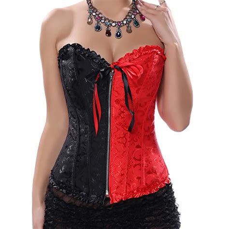 Caudatus Overbust Corsets Bustiers With Zipper Red And Black Corset