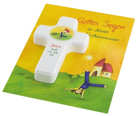 Gottes Segen Zu Deiner Erstkommunion Gl Ckwunschkarte Mit Holzkreuz