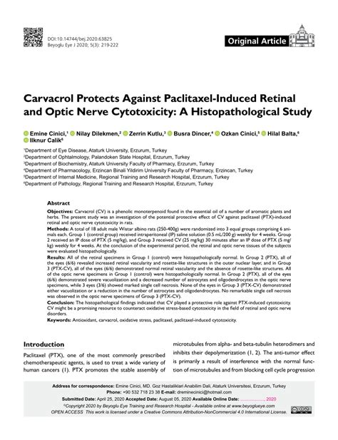 PDF Carvacrol Protects Against Paclitaxel Induced Retinal And Optic