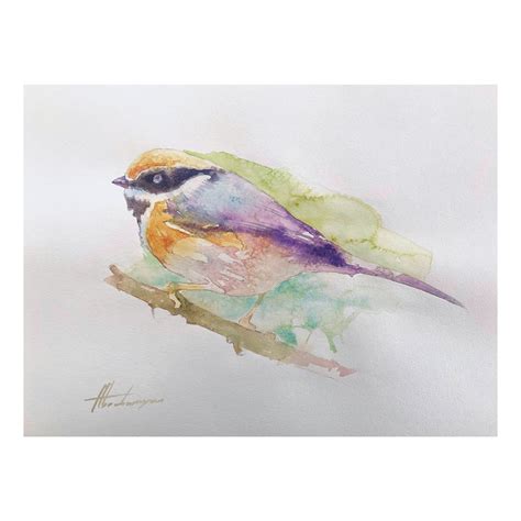 Artyom Abrahamyan Golden Crowned Kinglet Watercolor Handmade