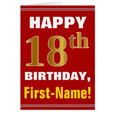 Bold, Red, Faux Gold 18th Birthday w/ Name Card | Zazzle