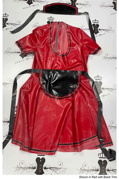 Demure Maid Uniform Latex Dress With Trimmed Bottom Neck And Arms