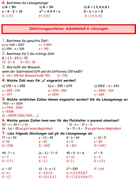 Bungsblatt Zu Gleichungen Und Terme