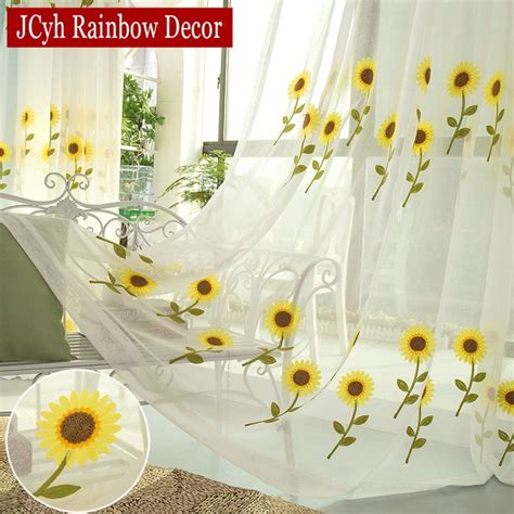 Pastoral Sunflower Sheer Tulle Curtains For Living Room Bedroom Modern