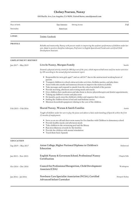 Nanny Resume Sample Objectives Free Resume Examples