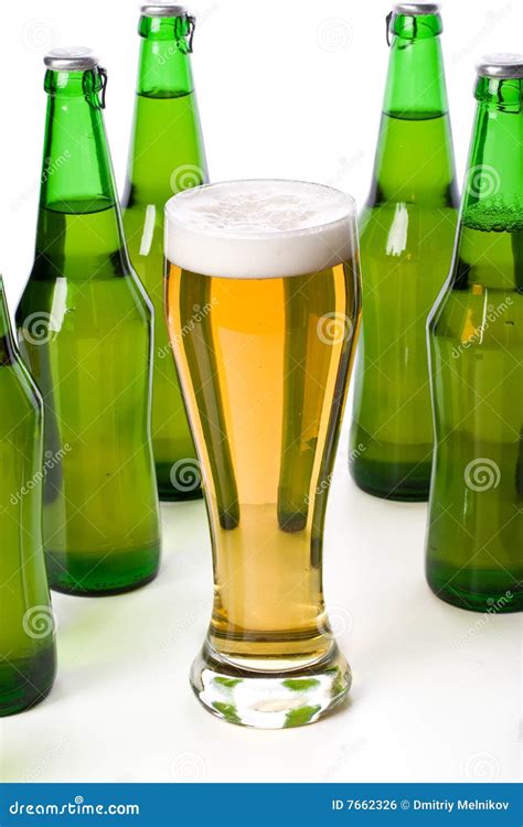 Glass And Bottle Of Beer Stock Photo Image Of Beer Gold 7662326