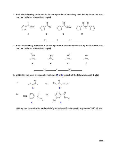 Rank The Following Molecules In Increasing Order Of Chegg