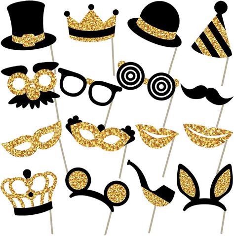 Wedding Photobooth Props Kit 16pcs Golden Photo Booth Props