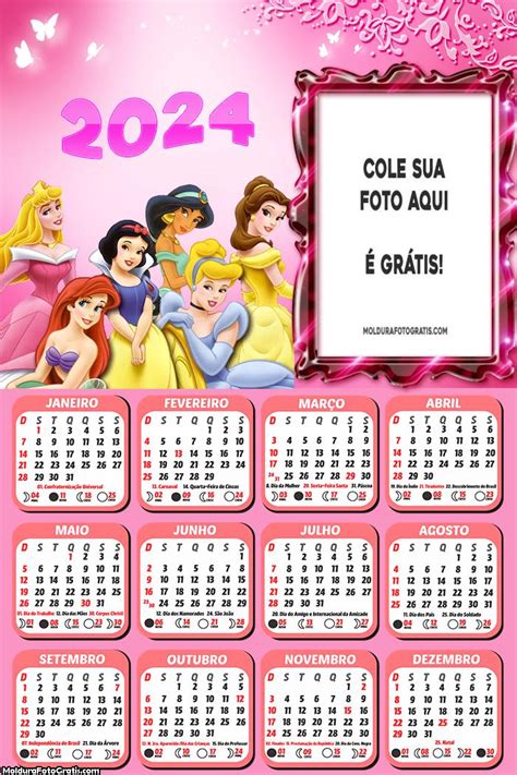 Calendário Princesas Da Disney 2024 Foto Molduras