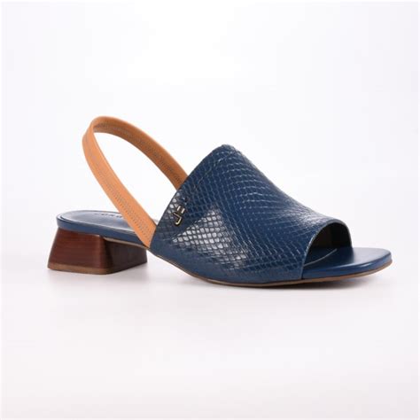 Slingback Azul Marinho Estelar Salto Baixo Couro Jorge Bischoff