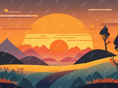 Premium AI Image | Sunset Dreams CartoonStyle Sunset Landscape Vector ...