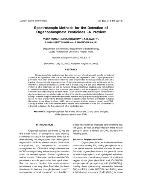 Pdf Spectroscopic Methods For The Detection Of Organophosphate