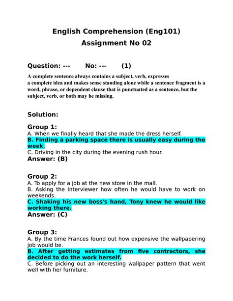 English 101 Assignment No 2 English Comprehension Eng101 Assignment No 02 Question No