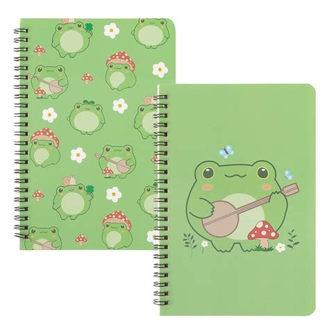 L Rabe A Frog Spiral Notebooks Cute Frog Playing Banjo Mushroom