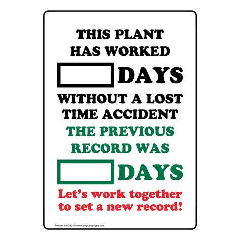 Dry Erase Sign - Track Plant Accident-Free Days - NHE-8510