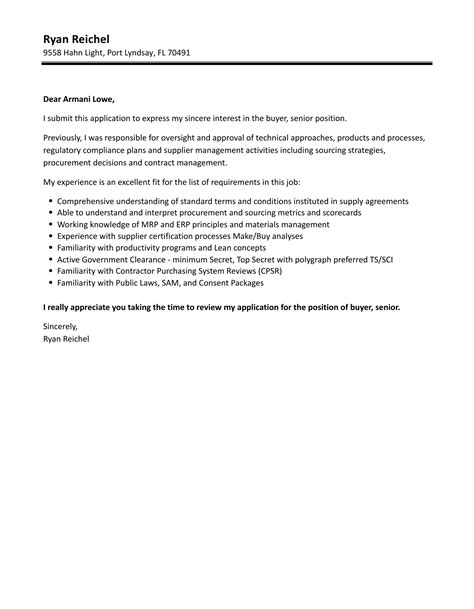 Buyer Senior Cover Letter Velvet Jobs