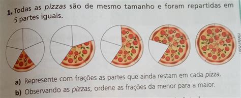 Todas as pizzas são de mesmo tamanho e foram repartidas em 5 partes