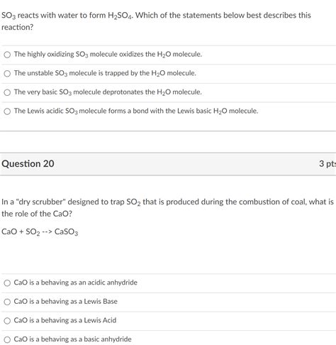 Solved SO3 reacts with water to form H2SO4. Which of the | Chegg.com