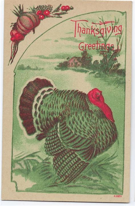 Thanksgiving Postcard Standing Turkey In Green With Red Etsy Canada