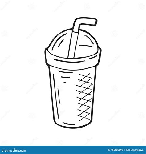 Single Hand Drawn Cold Drink Or Iced Coffee Takeaway Cup In Doodle