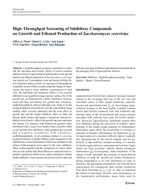 Pdf High Throughput Screening Of Inhibitory Compounds On Growth And