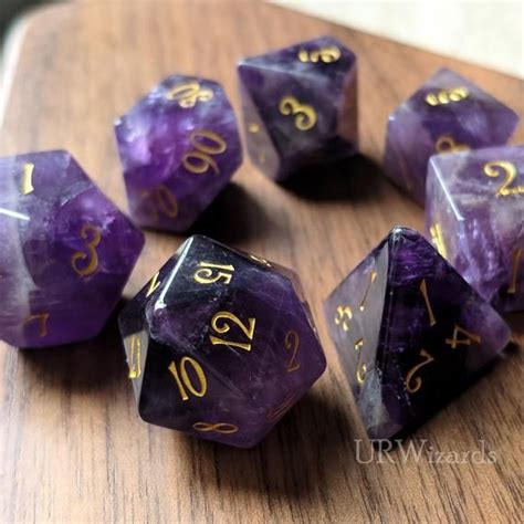 Full Set Amethyst Gemstone Dnd Dice Set Engravedcarving For Etsy