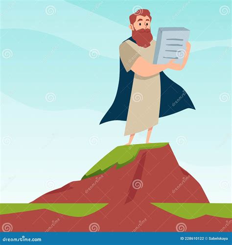 Prophet Moses Stand On Mountain Sinai Holding Stone Tablets Stock