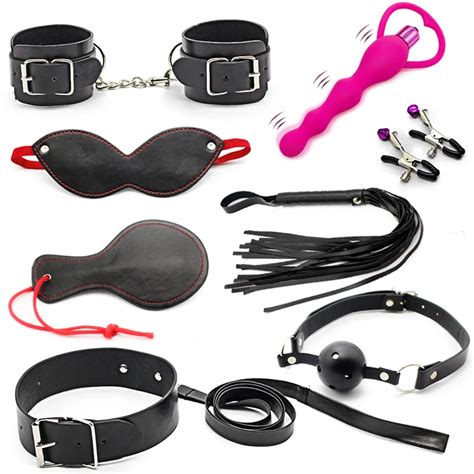 Sex Intimate BDSM Bondage Kit Set Silicone Anal Vibrator Leather Adult