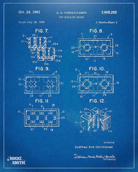 Lego Brick Patent Artwork Blueprint Digital Art By Nikki Marie