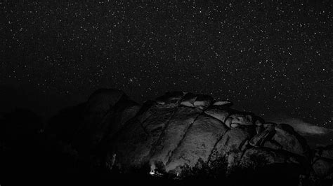 Monochrome Nature Mountains Landscape Night Stars Trees