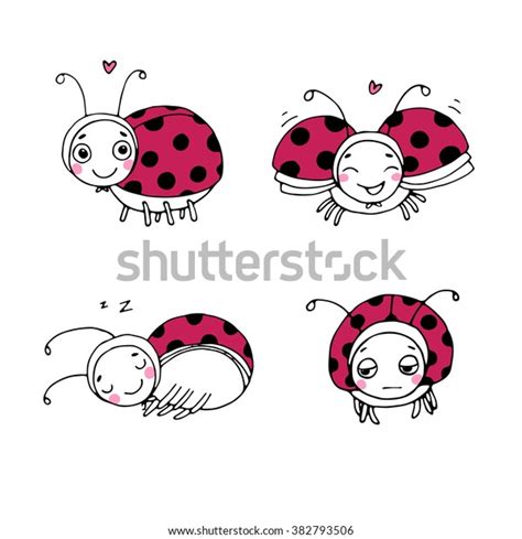 Set Cute Ladybugs Hand Drawing Isolated Stock Vector Royalty Free