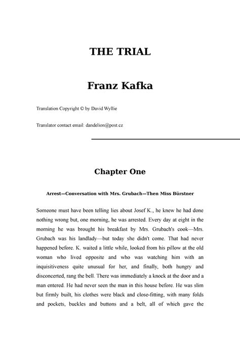 The Trial Franz Kafka The Trial Franz Kafka Translation Copyright © By David Wyllie