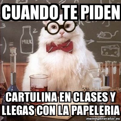 Meme Chemistry Cat Cuando Te Piden Cartulina En Clases Y Llegas Con