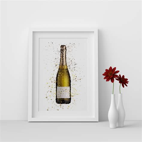 Prosecco Champagne Sparkling Wine Bottle Watercolour Splash Etsy