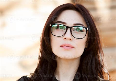 Portrait Of A Beautiful Hipster Girl In Glasses Beautiful Eyes Beautiful Smile Vision