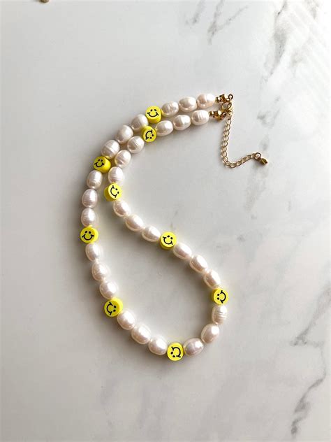 Smiley Face Pearl Necklace Freshwater Pearl Necklace Y K Etsy Face